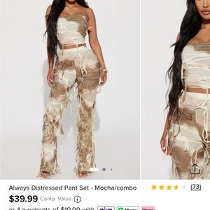 Fashion Nova Mocha Combo Distressed Pant Set